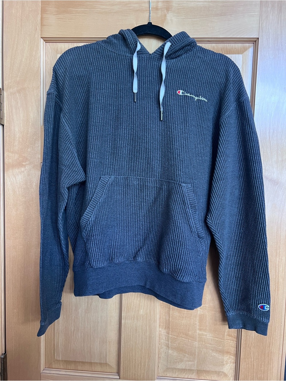 Champion Dark Gray Ribbed Hooded Sweatshirt